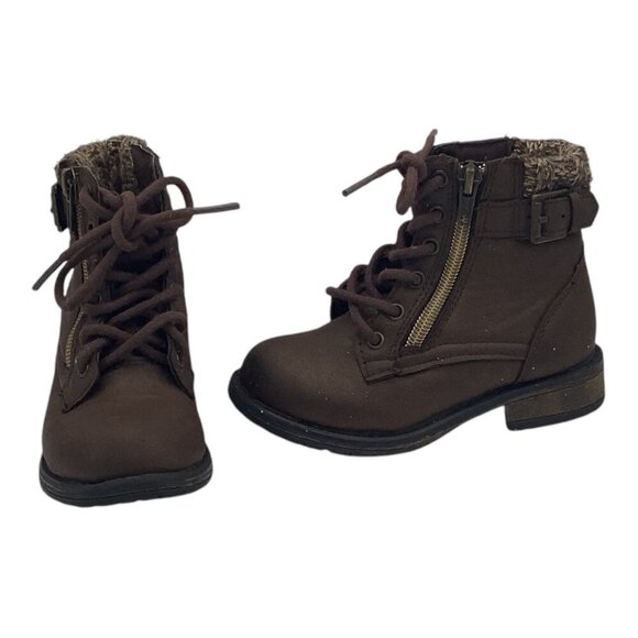 Wonder Nation Boots Toddler Girls Sz 8 Brown Lace Up W/ Side Zipper & Knit Cuff - Picture 1 of 12
